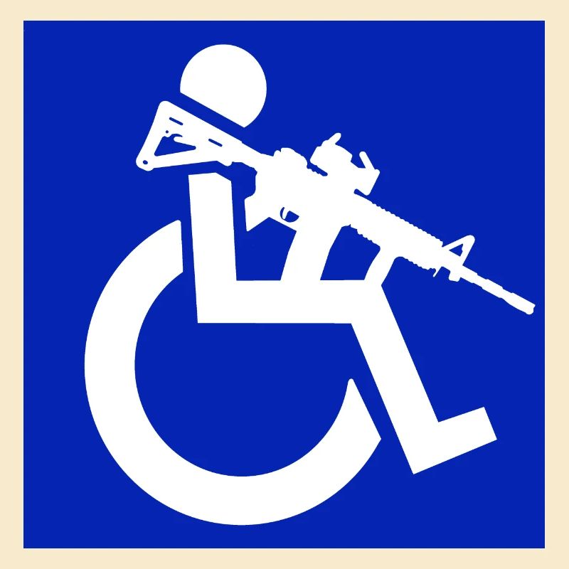 Bild eines Rollstuhlfahrers mit einem Gewehr #