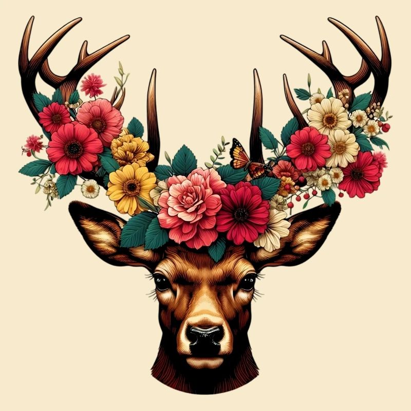 Cerf avec des fleurs