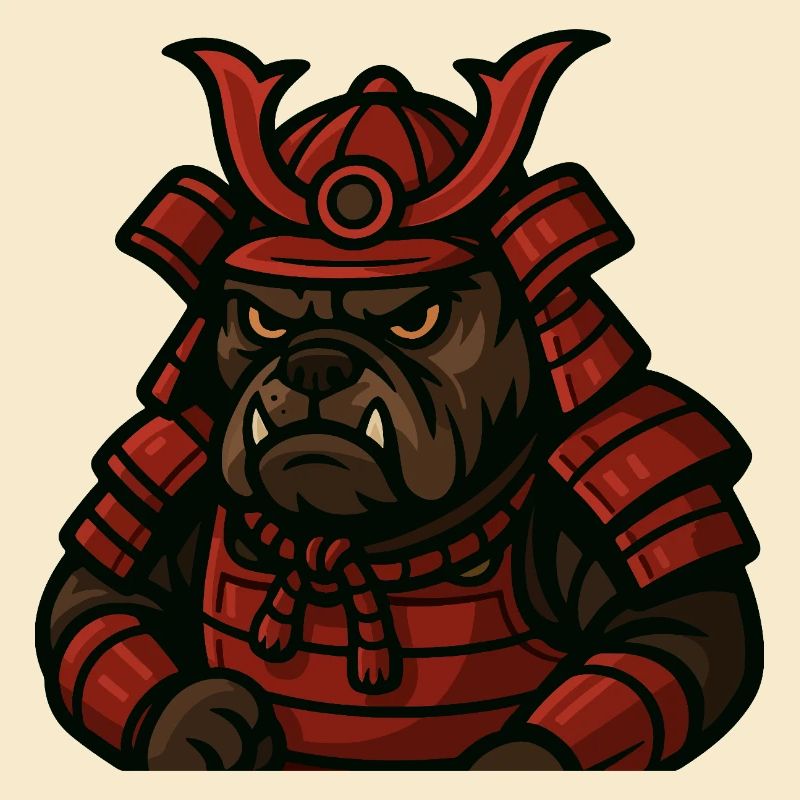 Bulldog Samurai Warrior in Red Battle Armor