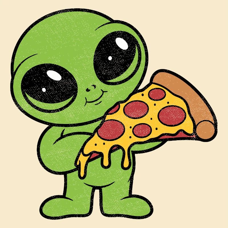 Süßes Alien mit Pizzastück Pizza Fan