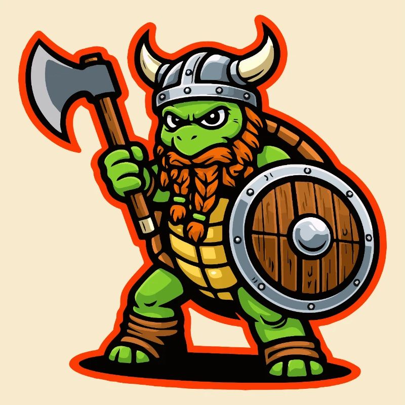 Wikinger-Schildkröte-Krieger-Axt-Schild-Maskottchen