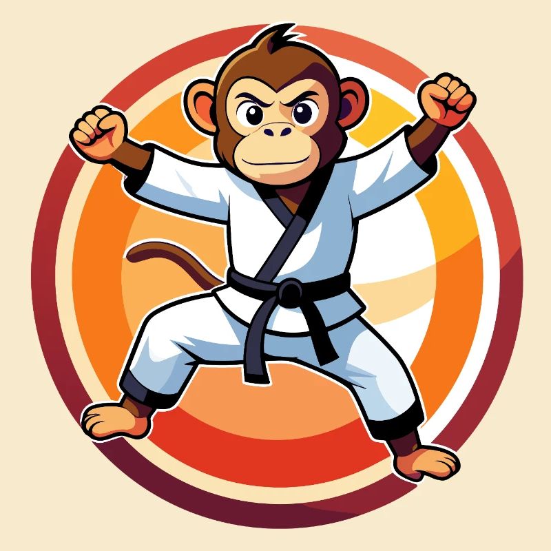 Monkey in Karate Suit Karate Training Kids Motif