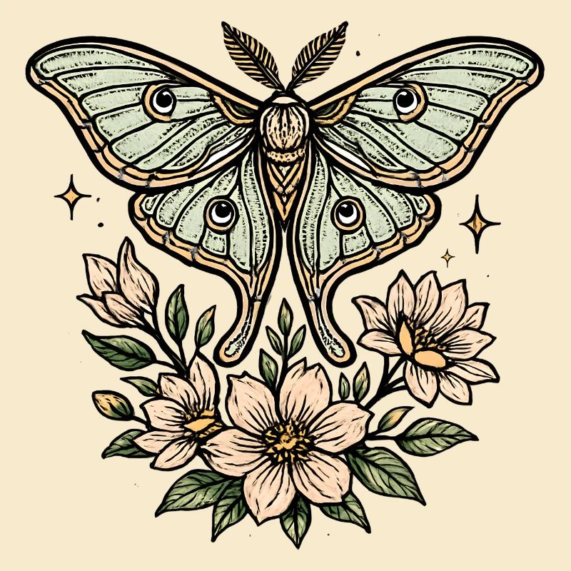 Papillon de nuit avec bouquet de fleurs
