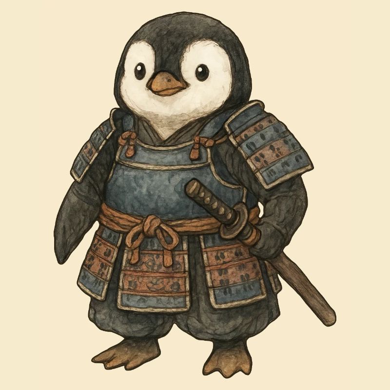 Historical Samurai Penguin with Katana Japan Cult