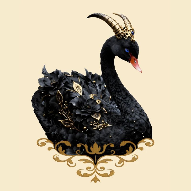 Black Swan with Golden Crown