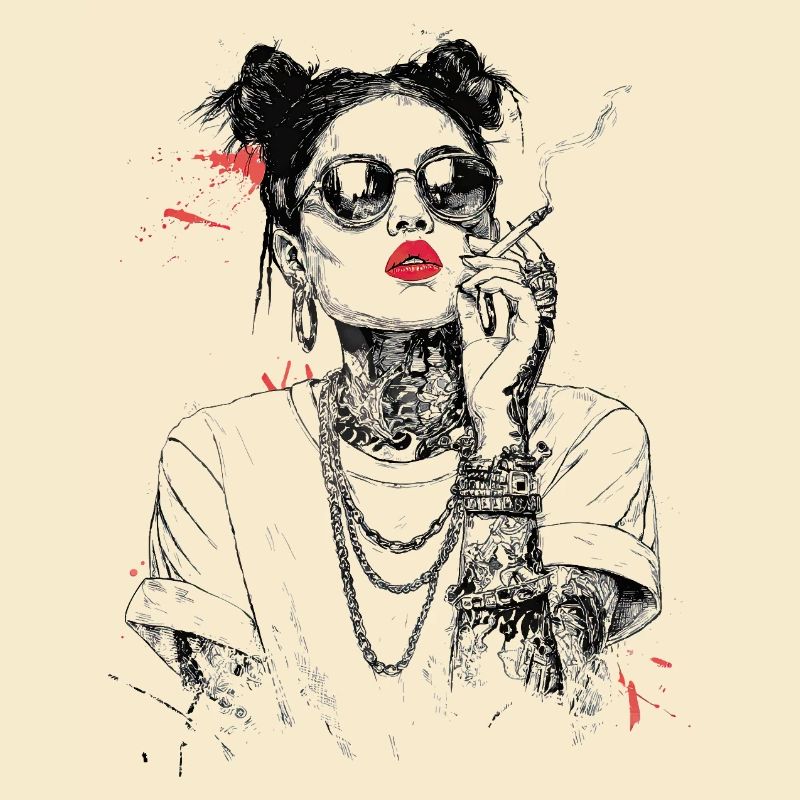 Girl Noir Queen with Red Lips