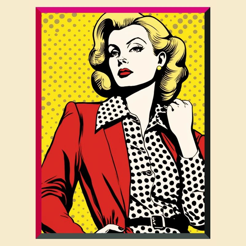 Pop Art Dame Roter Blazer gepunktete Bluse Mode