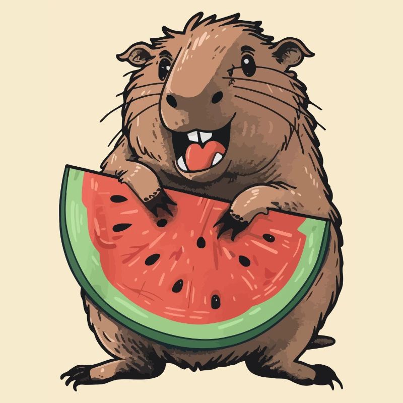 Capybara mangeant de la pastèque
