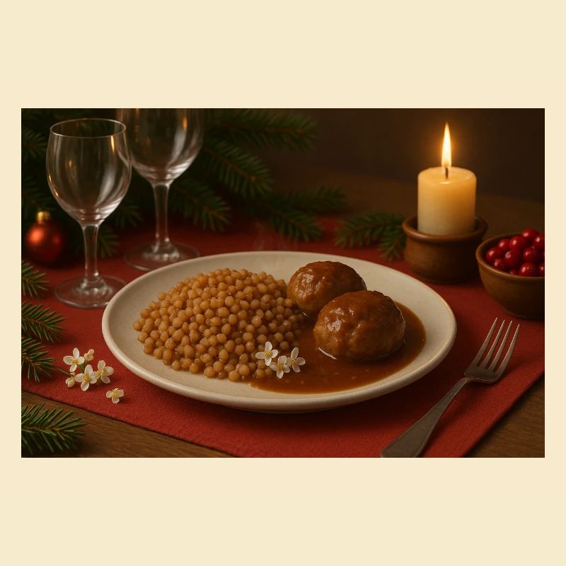 Festlicher Buchweizen-Fleischbällchen Teller