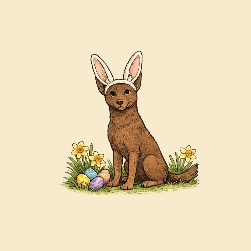 Kelpie australien Prinspring Bunny avec œufs de Pâques