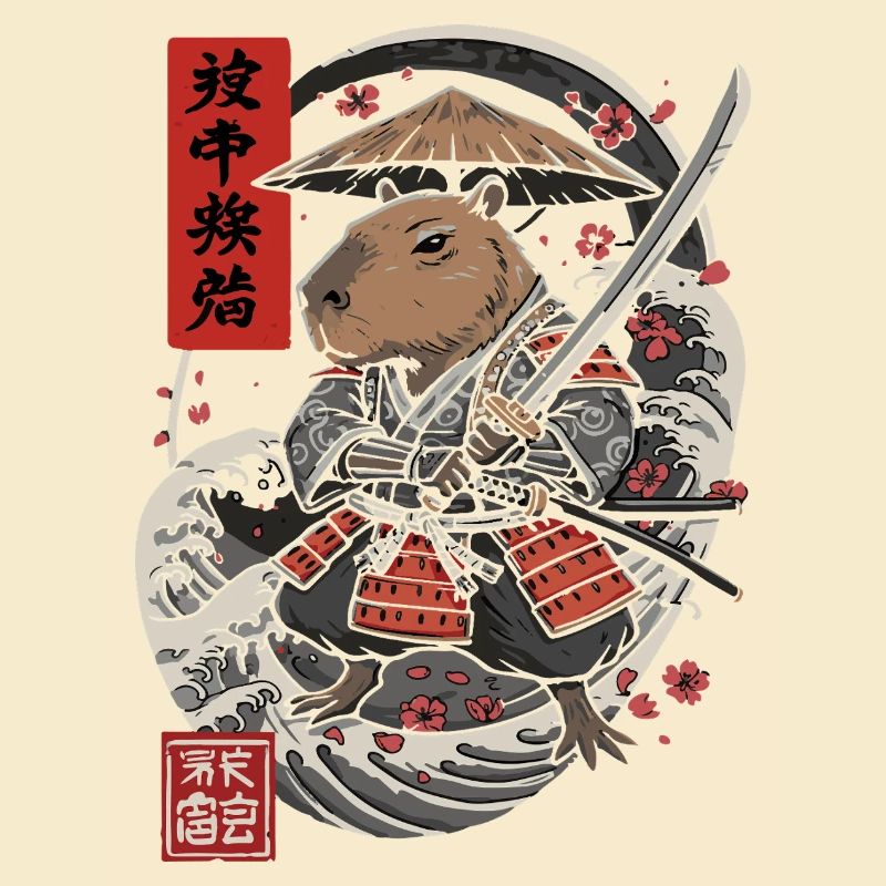 Samouraï Capybara Combat Illustration
