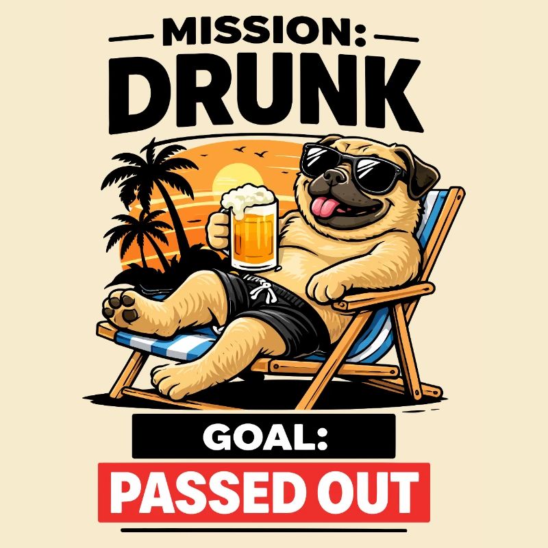 Sunset Pug Loungeing Beer Tee