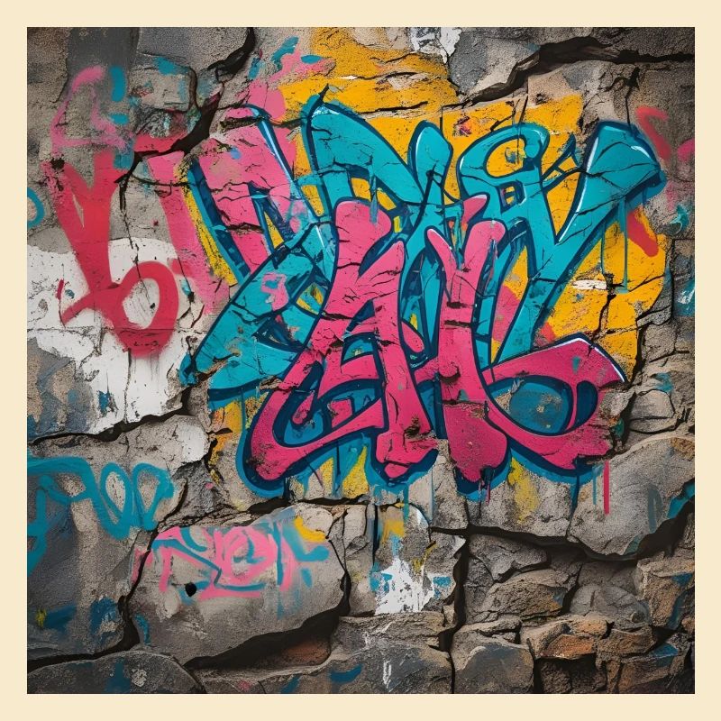 Graffitis colorés sur un mur de pierre