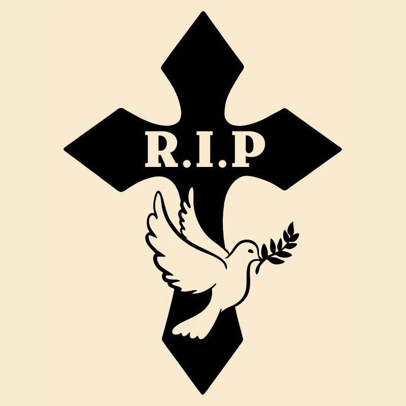 Croix avec pigeon et texte R.I.P