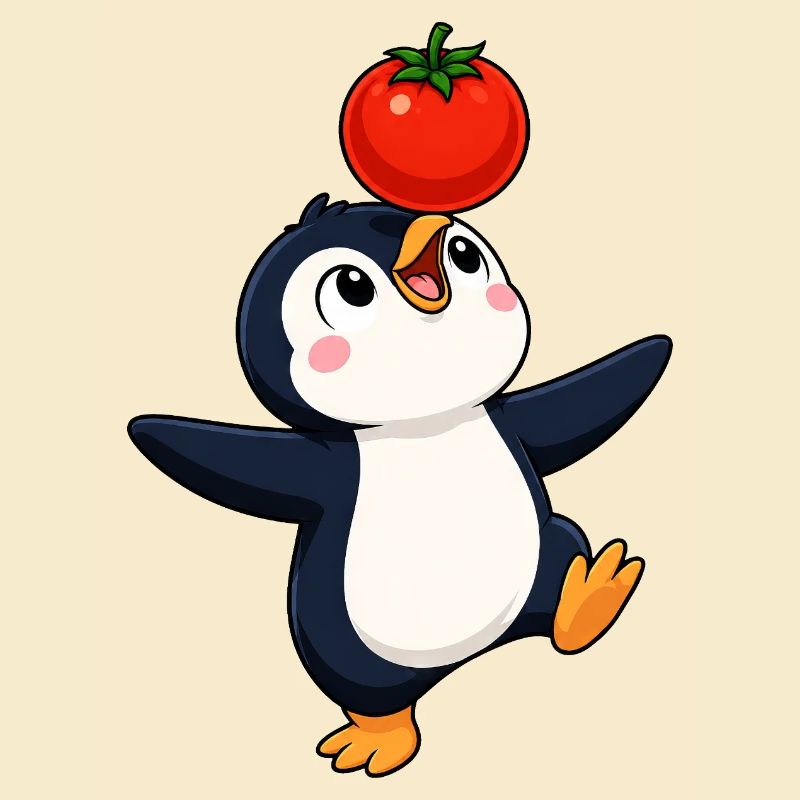 Cute Penguin Dancing Vegetables Joy Cartoon