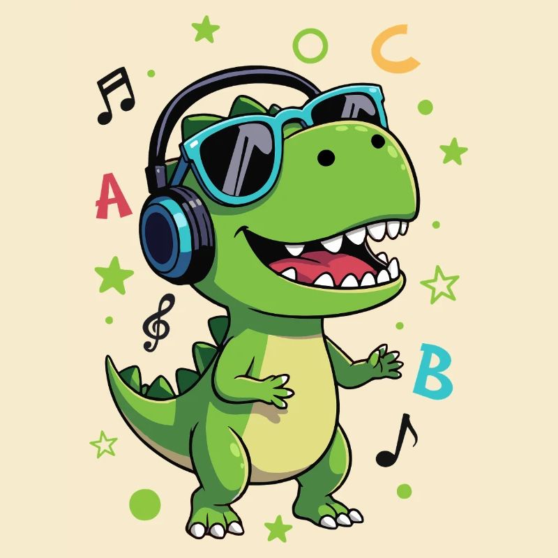 T-Rex vert avec casque ABC - Rentrée