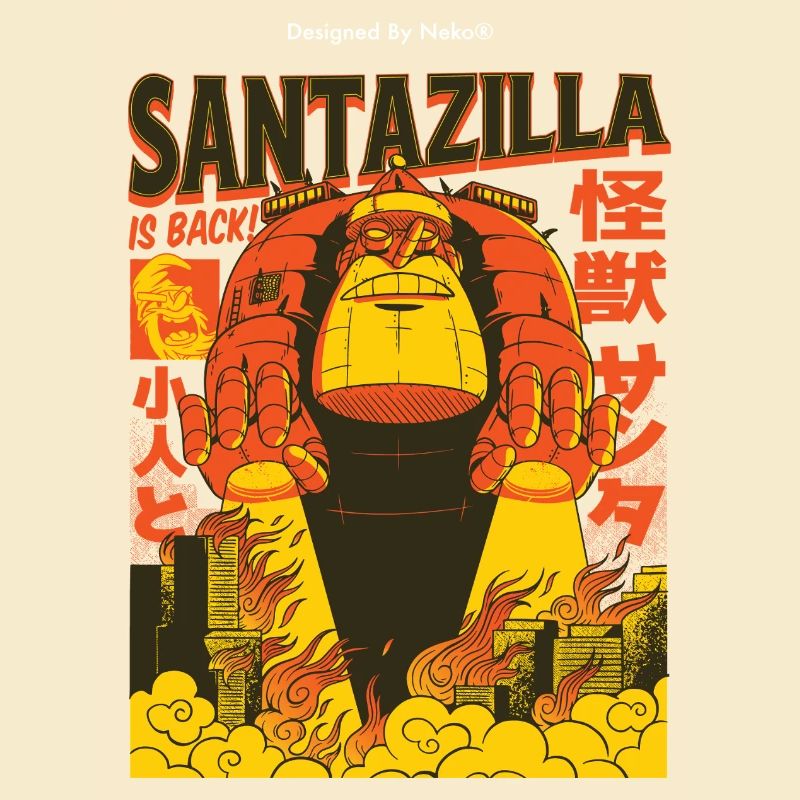 Géant Père Noël en mode Kaiju Retro