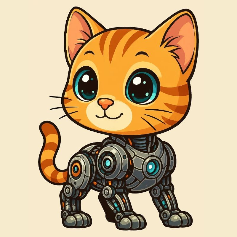 chaton mignon cyborg robot dessin animé