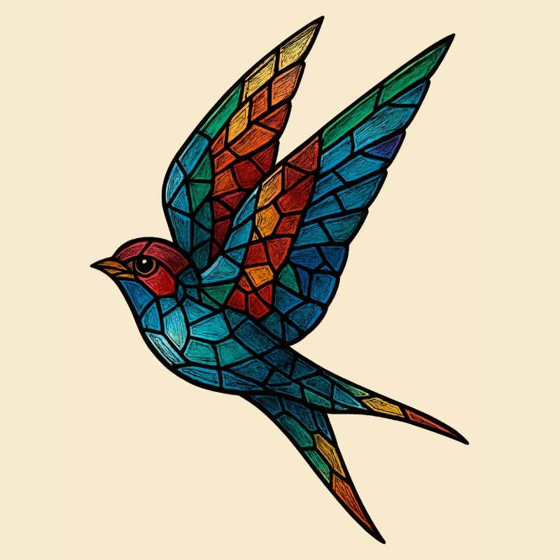 Schwalben-Buntglas-Mosaik Farbenfroher Vogel