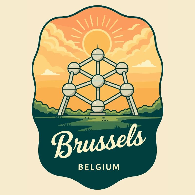 Brussels Atomium Vintage Sunset Reiseabzeichen