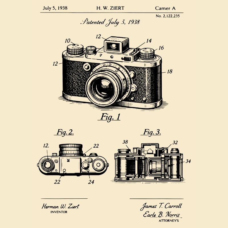 vintage camera blueprint patent