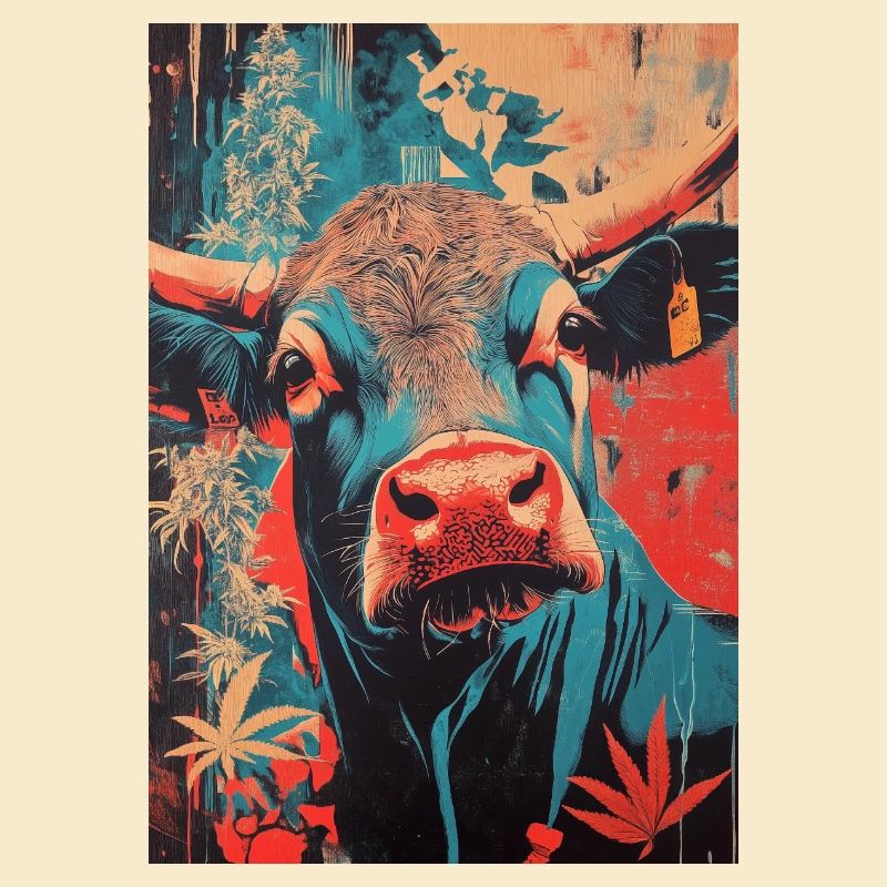 Psychedelic cow in pop art style