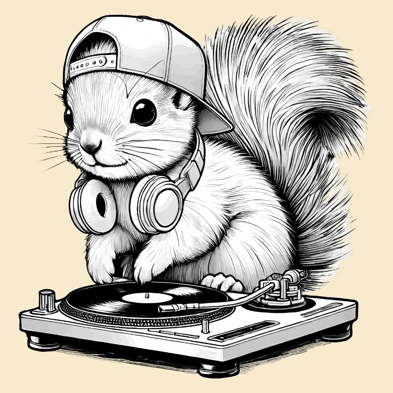 cooles Eichhörnchen-Motiv als DJ mit Kopfhörer