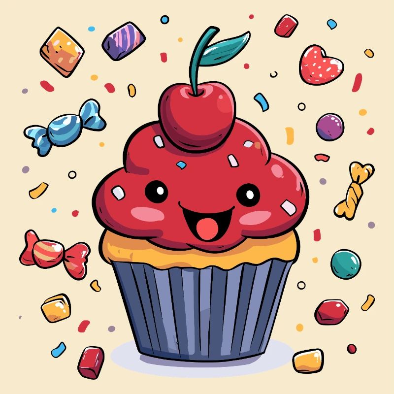 Kawaii Cupcake mit Konfetti