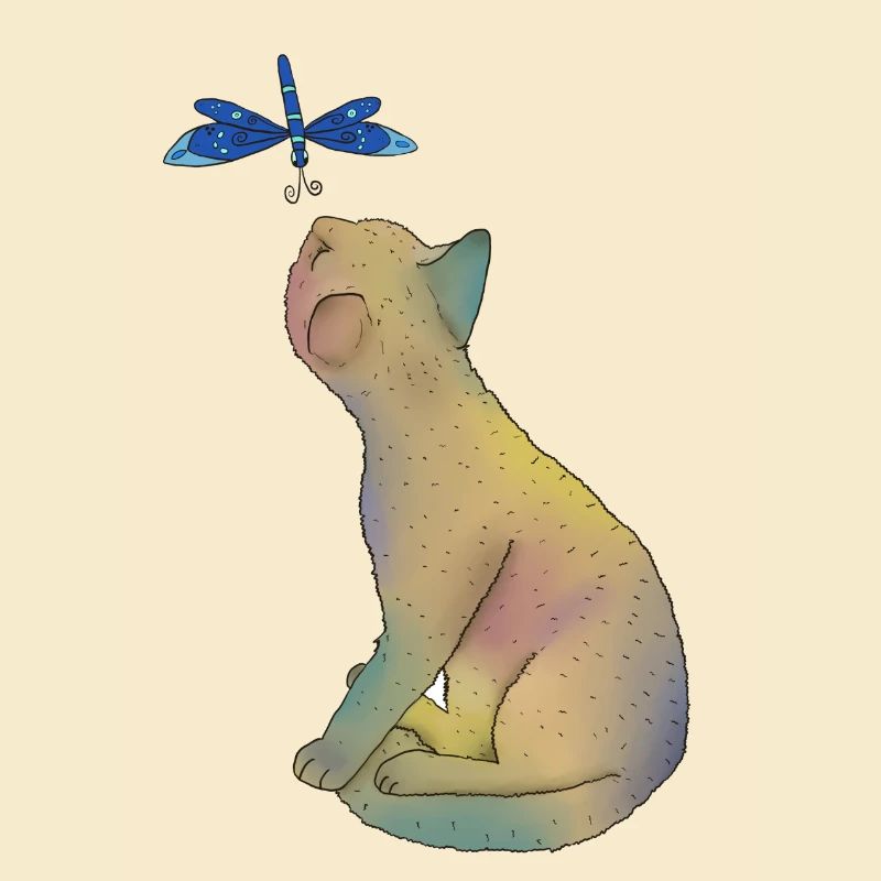 Katze mit blauer Libelle