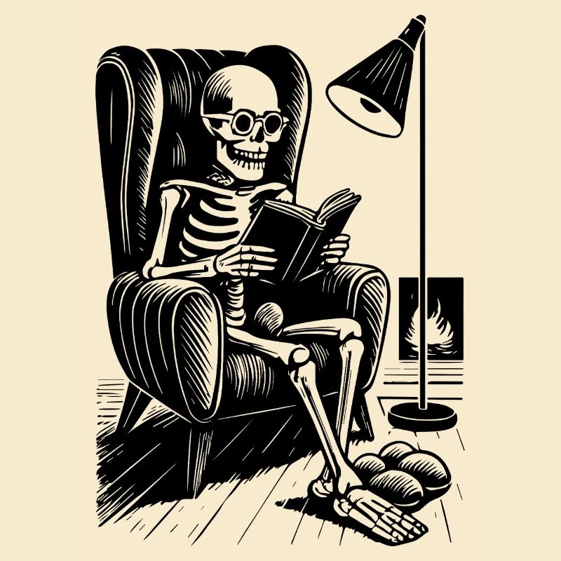 Squelette de lecture dans la chaise de lecture