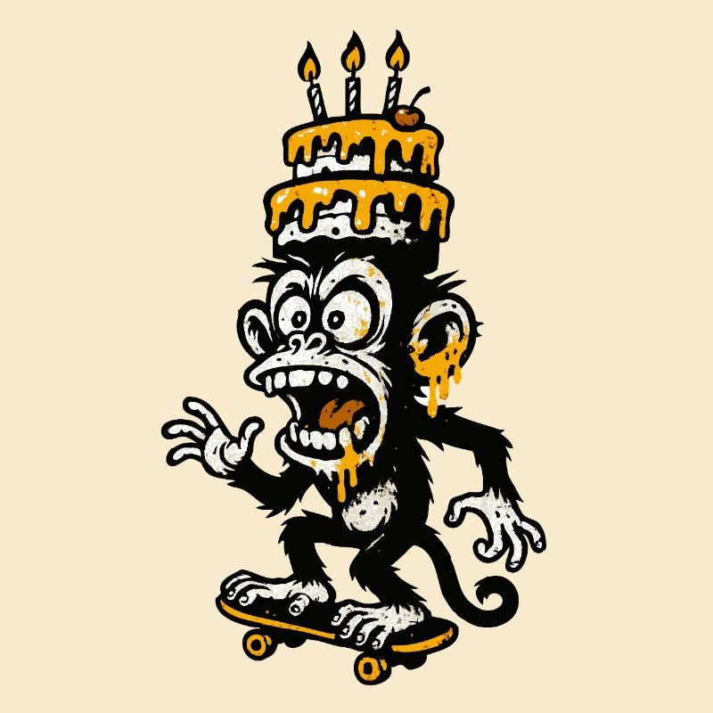 Illustration de gâteau d’anniversaire de singe absurde