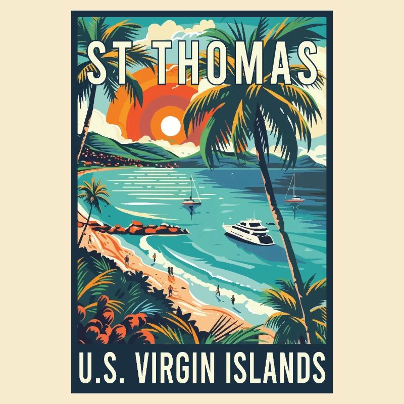 Entdecken Sie St. Thomas Tropical Vintage Travel Art