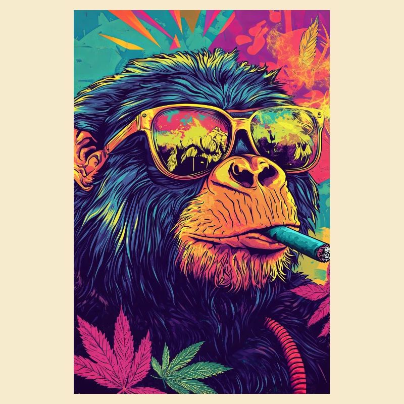 Psychedelic monkey with sunglasses