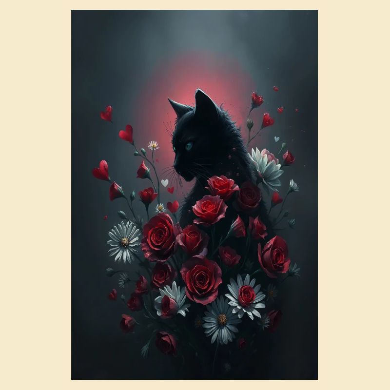 Chat avec des fleurs