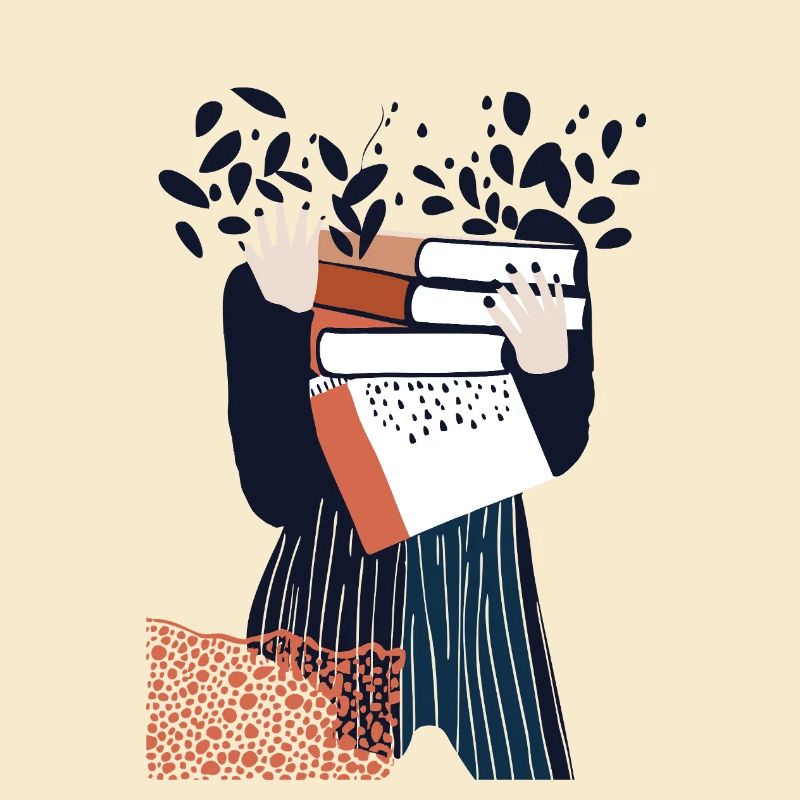 Book Lover Illustration – süßes Mädchen trägt Buch