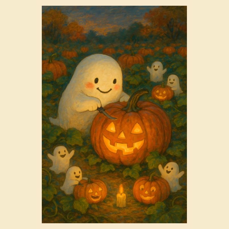 Cozy Halloween Ghost Carving Pumpkin