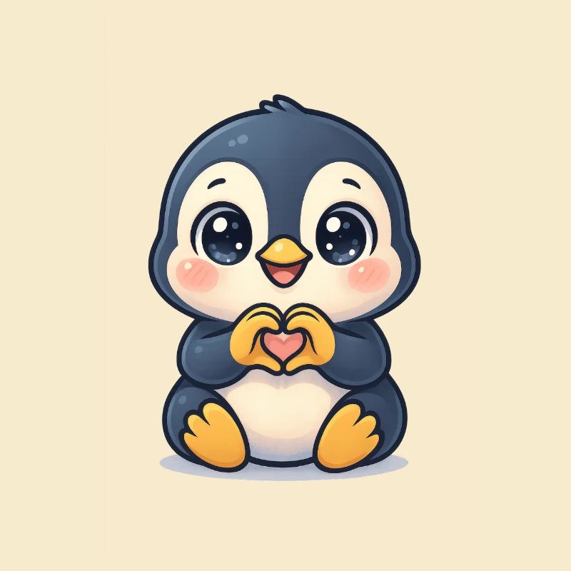 Cute Penguin with Heart Hands