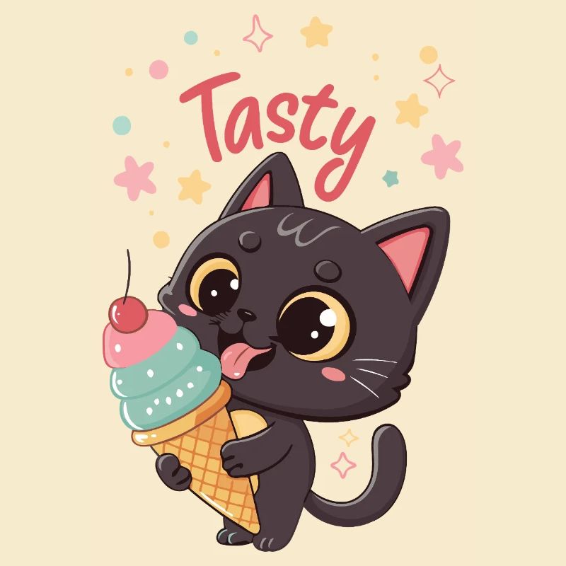 Chat gourmand et crème glacée