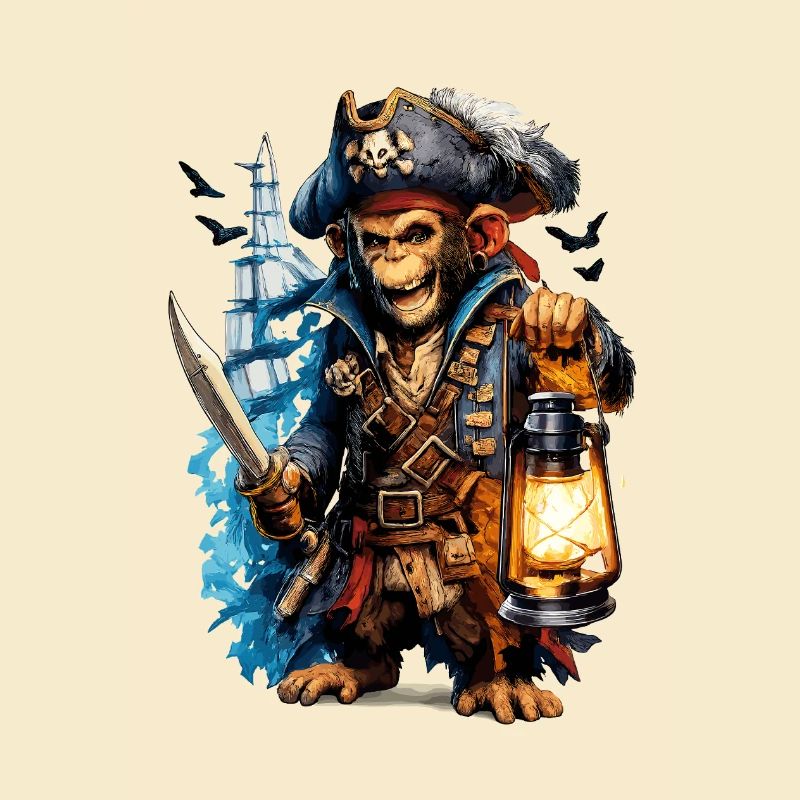 Pirate monkey with lantern and sword