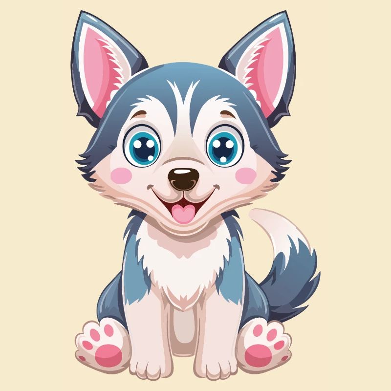 Dessin animé de chiot husky mignon