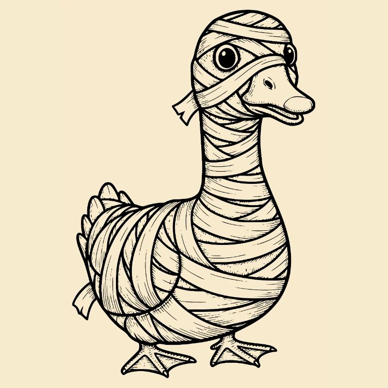 A funny duck is dressed as a mummy