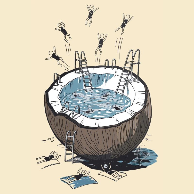 Fête de saut dans la piscine de cocotier