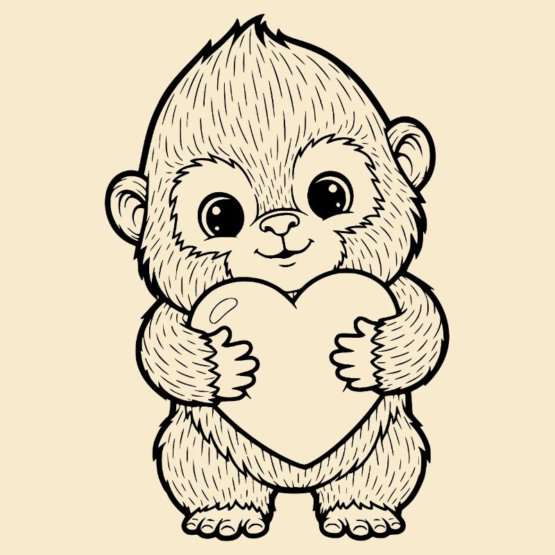 Singe mignon avec cœur – Illustration d’animal d’amour