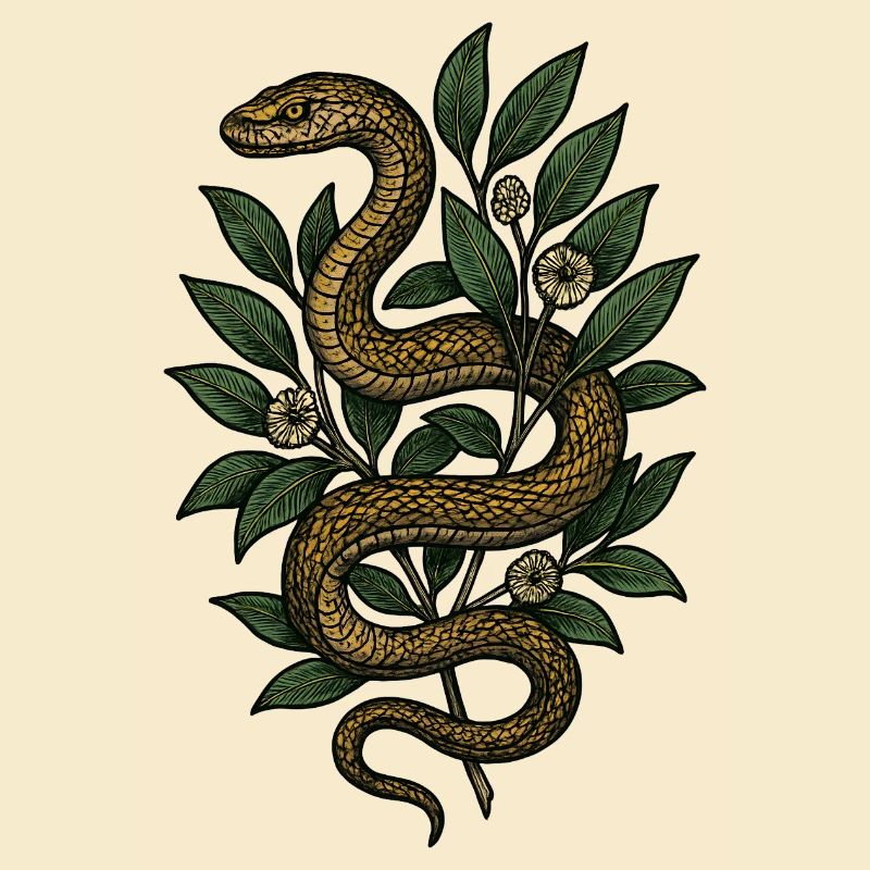Serpent dans le feuillage - style botanique