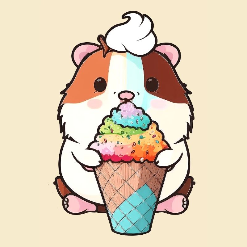 Kleiner Hamster mit buntem Eis