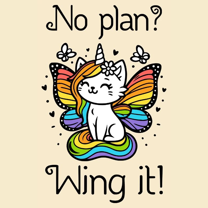 Pas de plan ? Ailez-le ! Chat licorne ailé (coloré)
