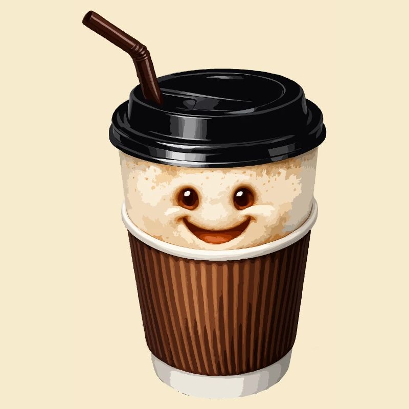 Smiling coffee cup with straw