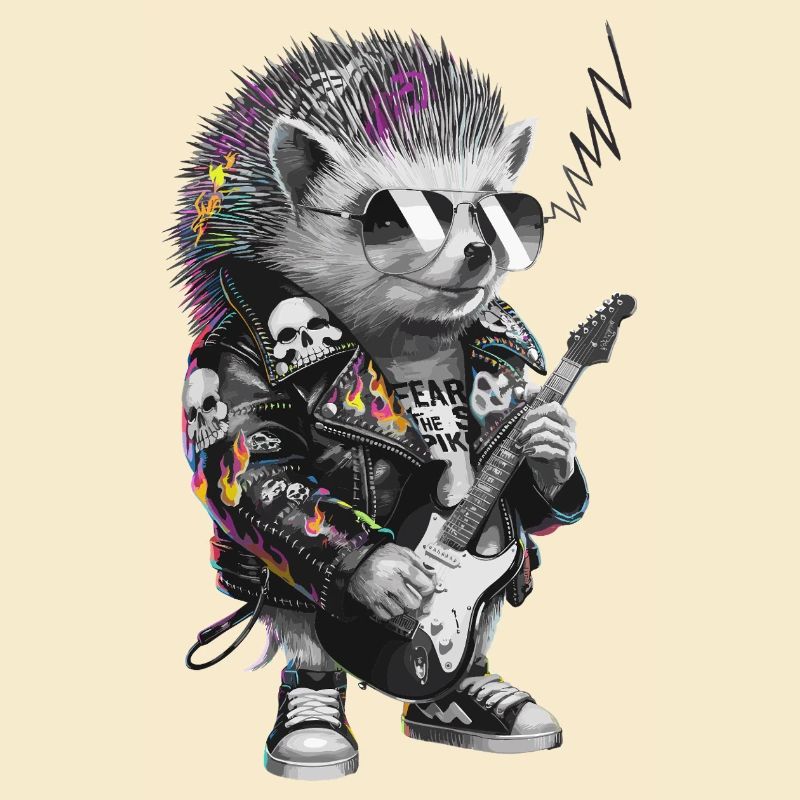 Hérisson punky avec guitare électrique