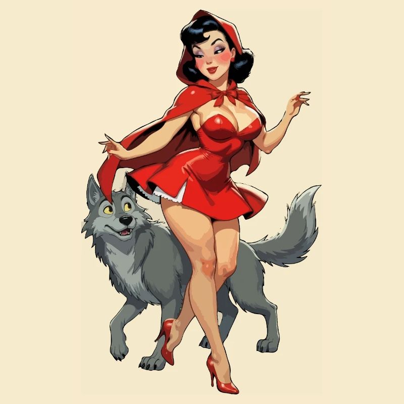 Rotkäppchen läuft mit dem Wolf