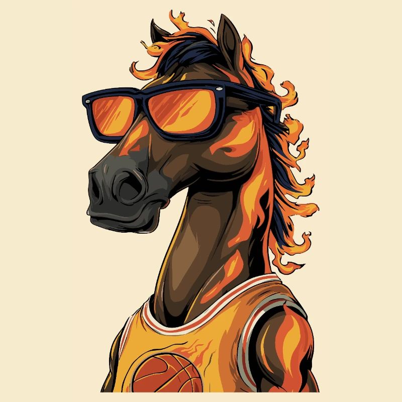 Cheval de feu avec lunettes de soleil